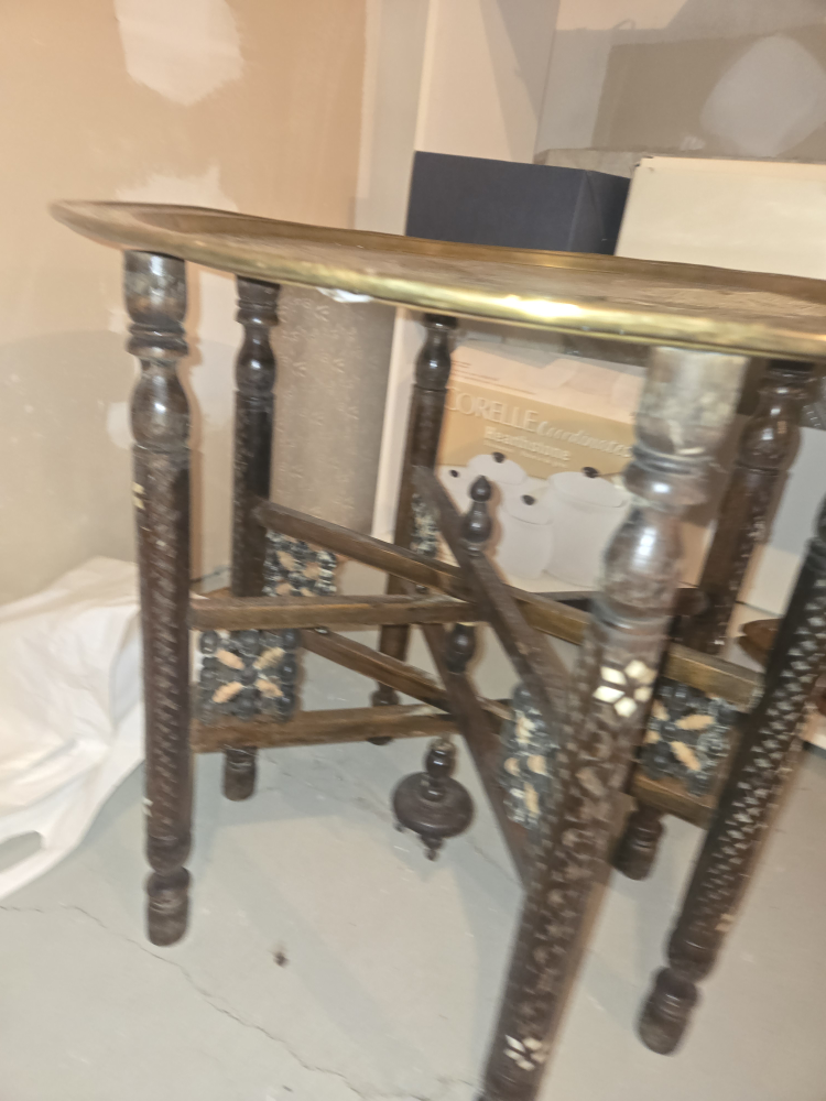 Vintage Brass and Wood Serving Table - photo 2