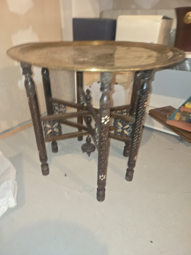 Vintage Brass and Wood Serving Table - photo 3
