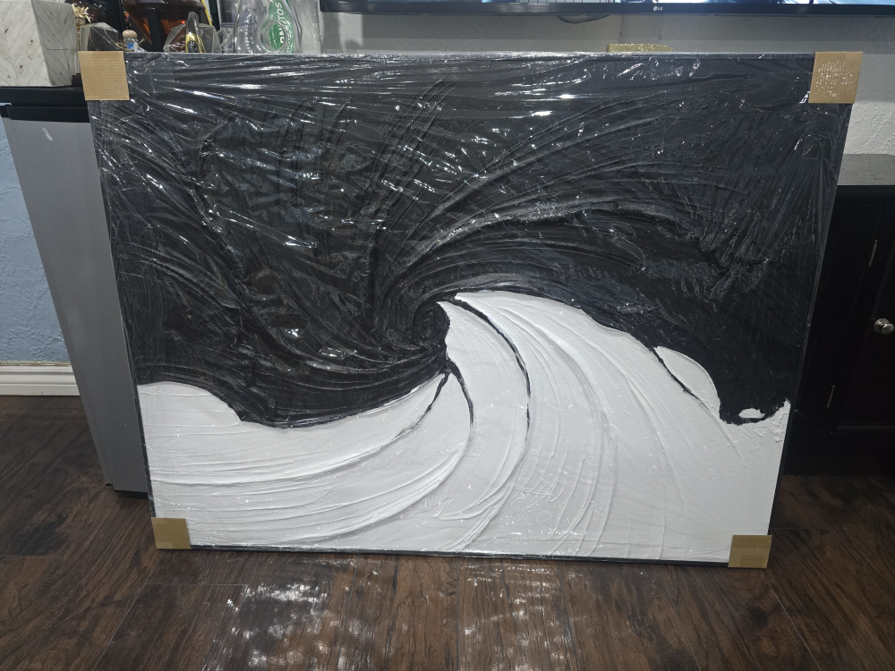 Large Black and White Abstract Canvas Wall Art - photo 3