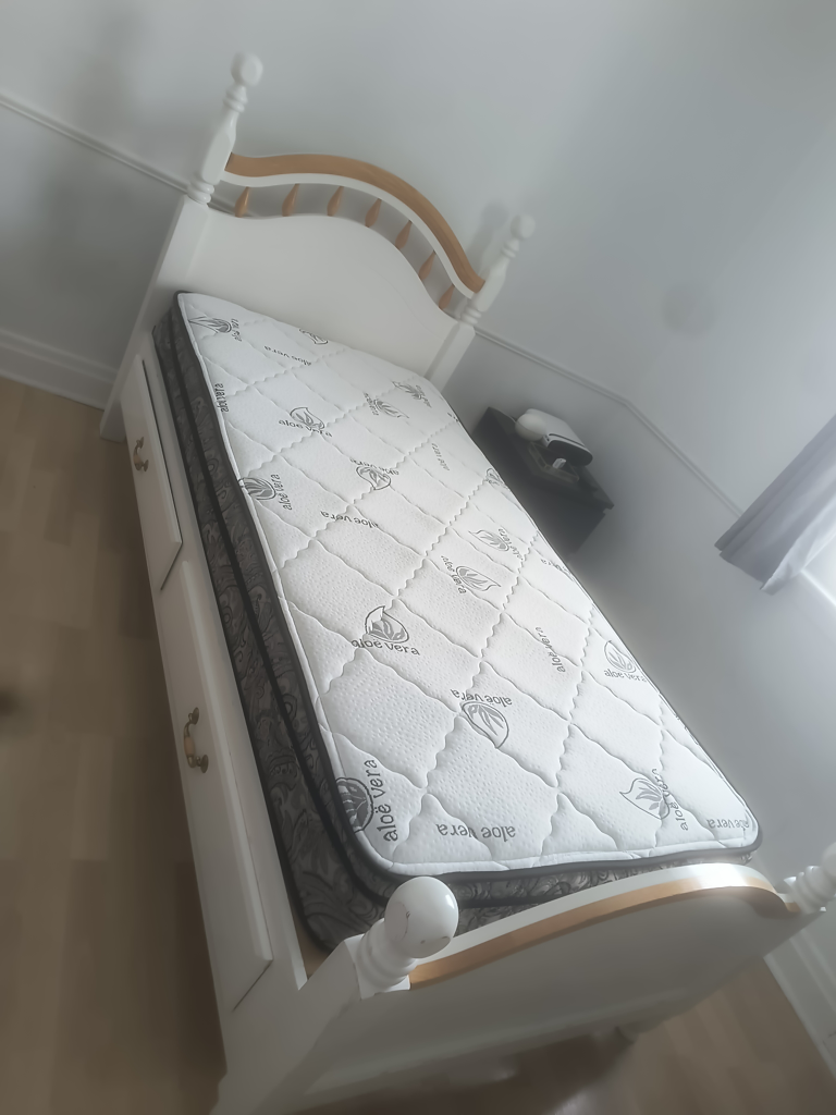 White Twin Bed Frame with Two Drawers and Mattress
