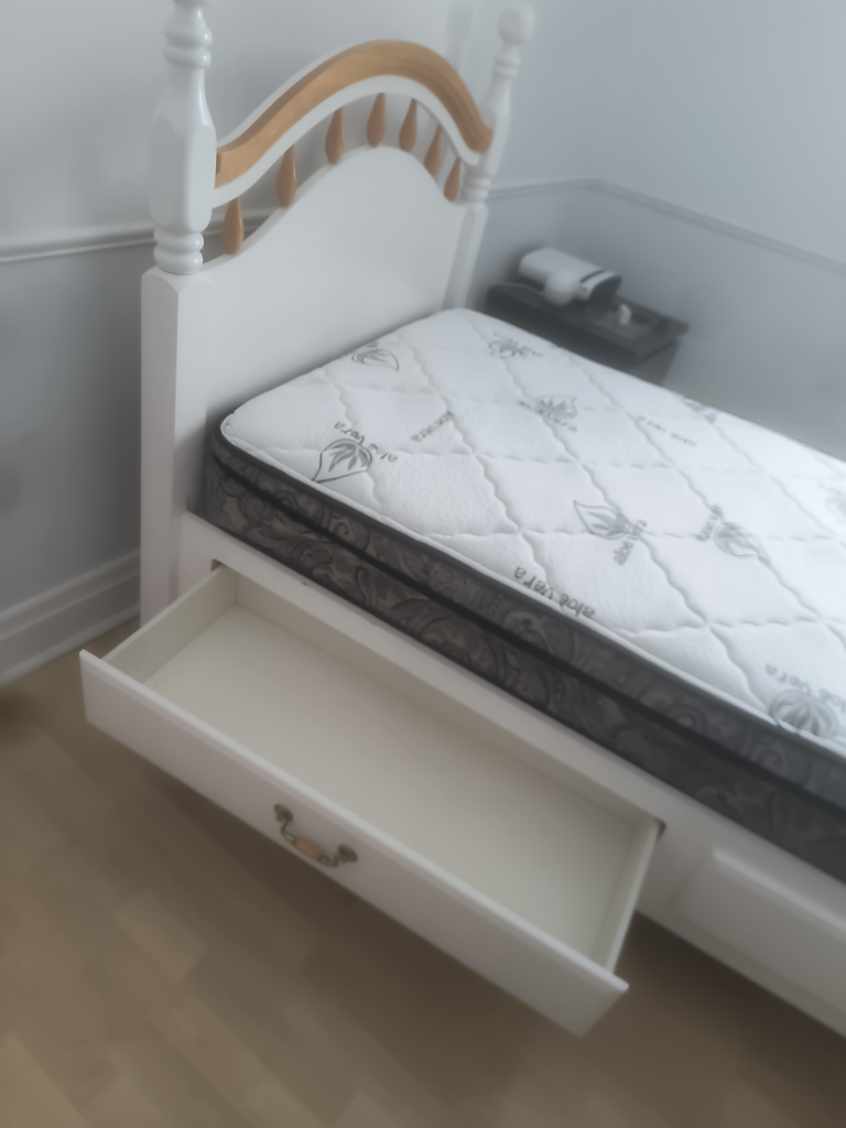 White Twin Bed Frame with Two Drawers and Mattress - photo 4