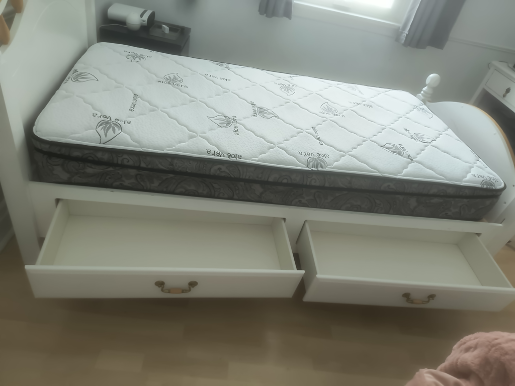 White Twin Bed Frame with Two Drawers and Mattress - photo 5
