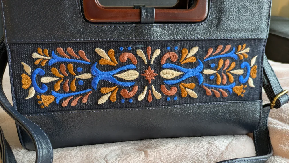 NEW Blue handmade leather embroidered crossbody bag. image indicator(8)