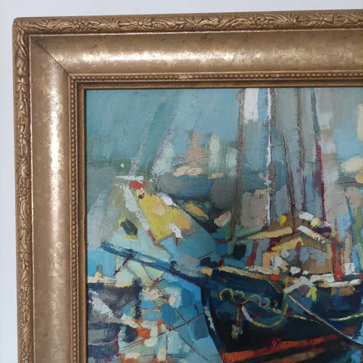 Framed Impressionist-Style Boat Painting image indicator(4)