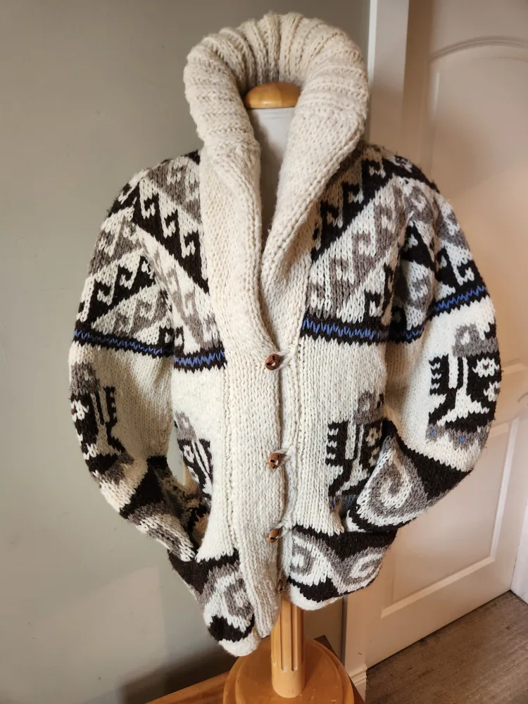 1970's Hand-Knit Wool Cardigan Sweater thumbnail