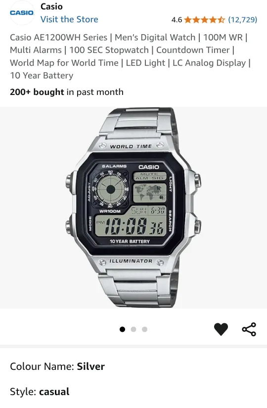 Casio AE1200WH-1A Men's Classic Digital Watch image indicator(3)