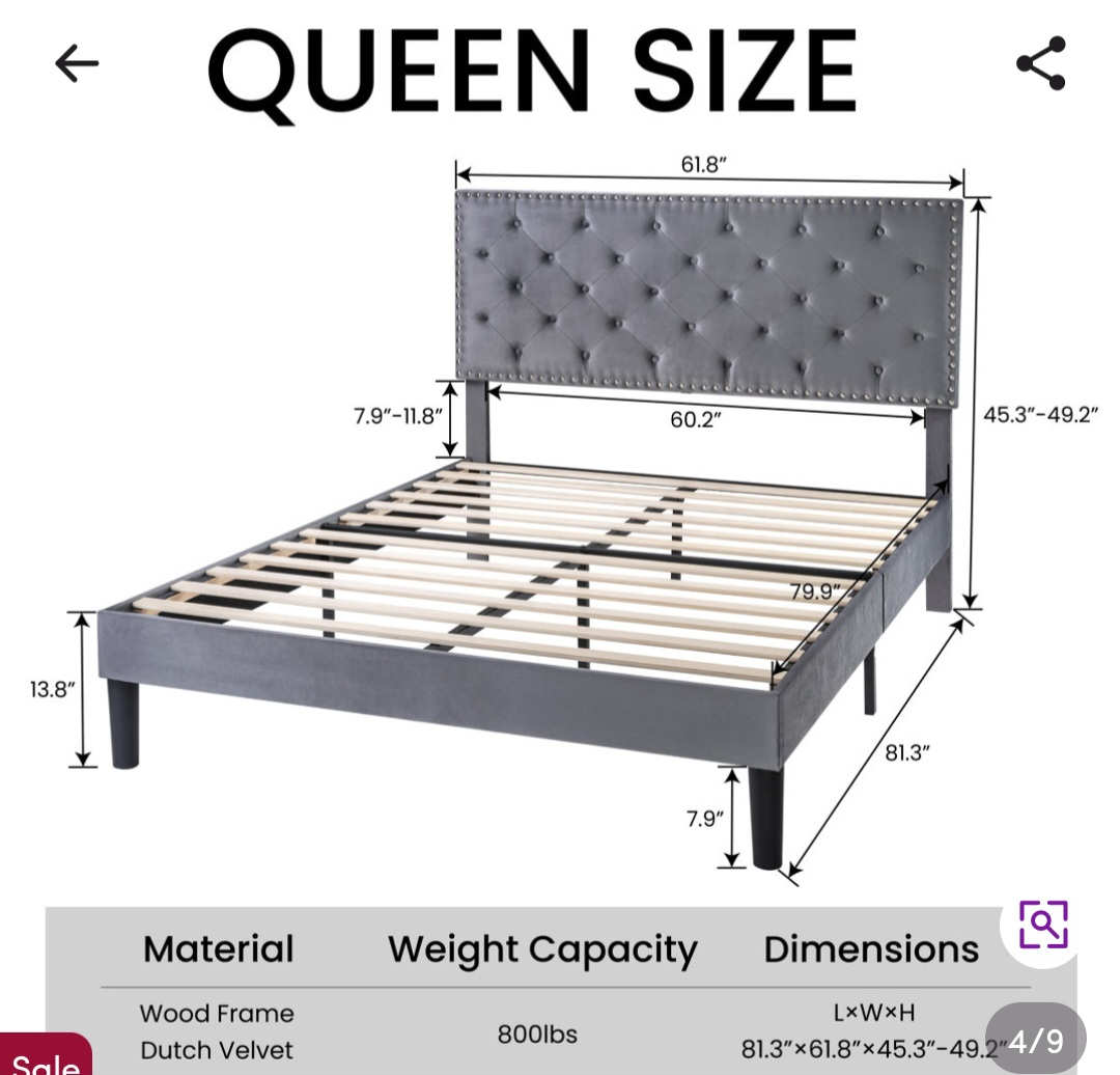 Queen Size Aleiny Velvet Upholstered Bed Frame with Headboard