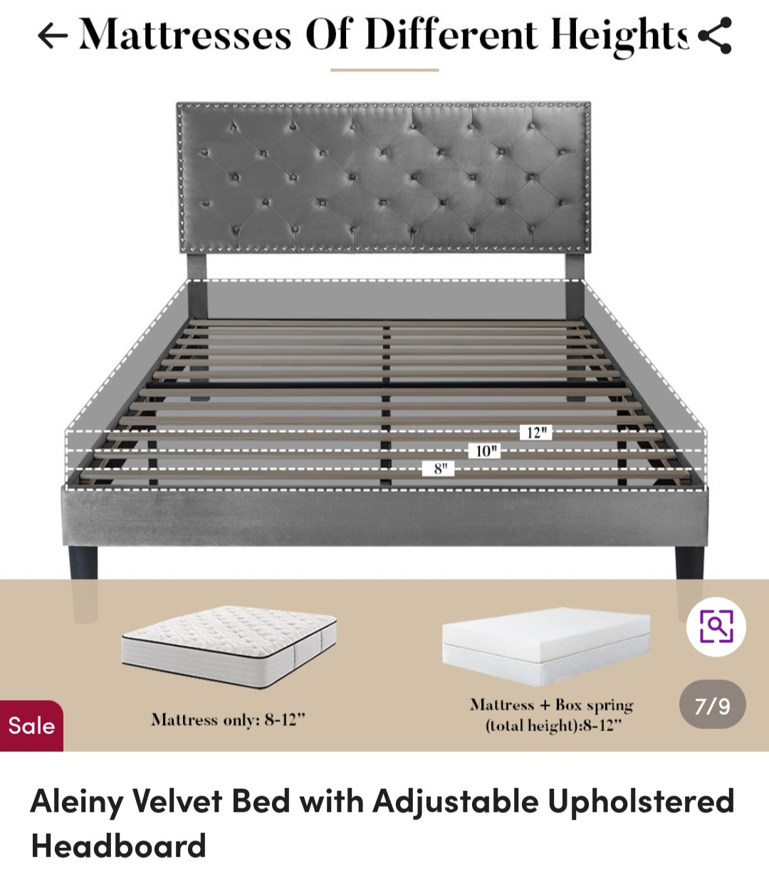 Queen Size Aleiny Velvet Upholstered Bed Frame with Headboard - photo 2