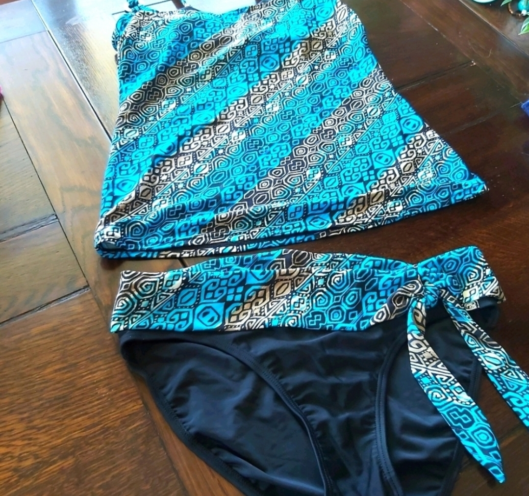 Women's Turquoise and Brown Swimsuit Tankini