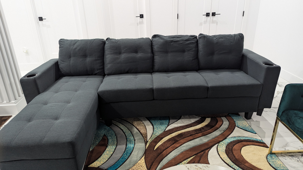 Dark Grey Sectional Sofa with Cup Holders