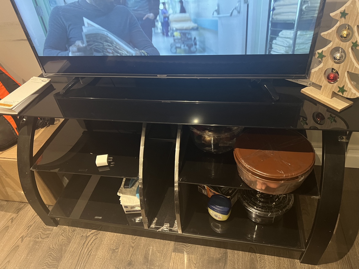 Black Glass TV Stand with Shelves