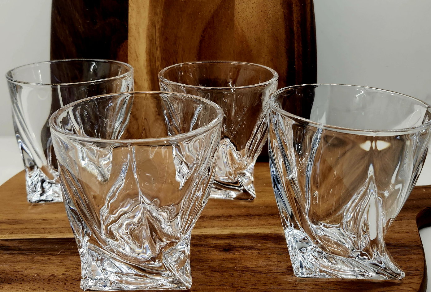 Set of four unique twisted glass tumblers
