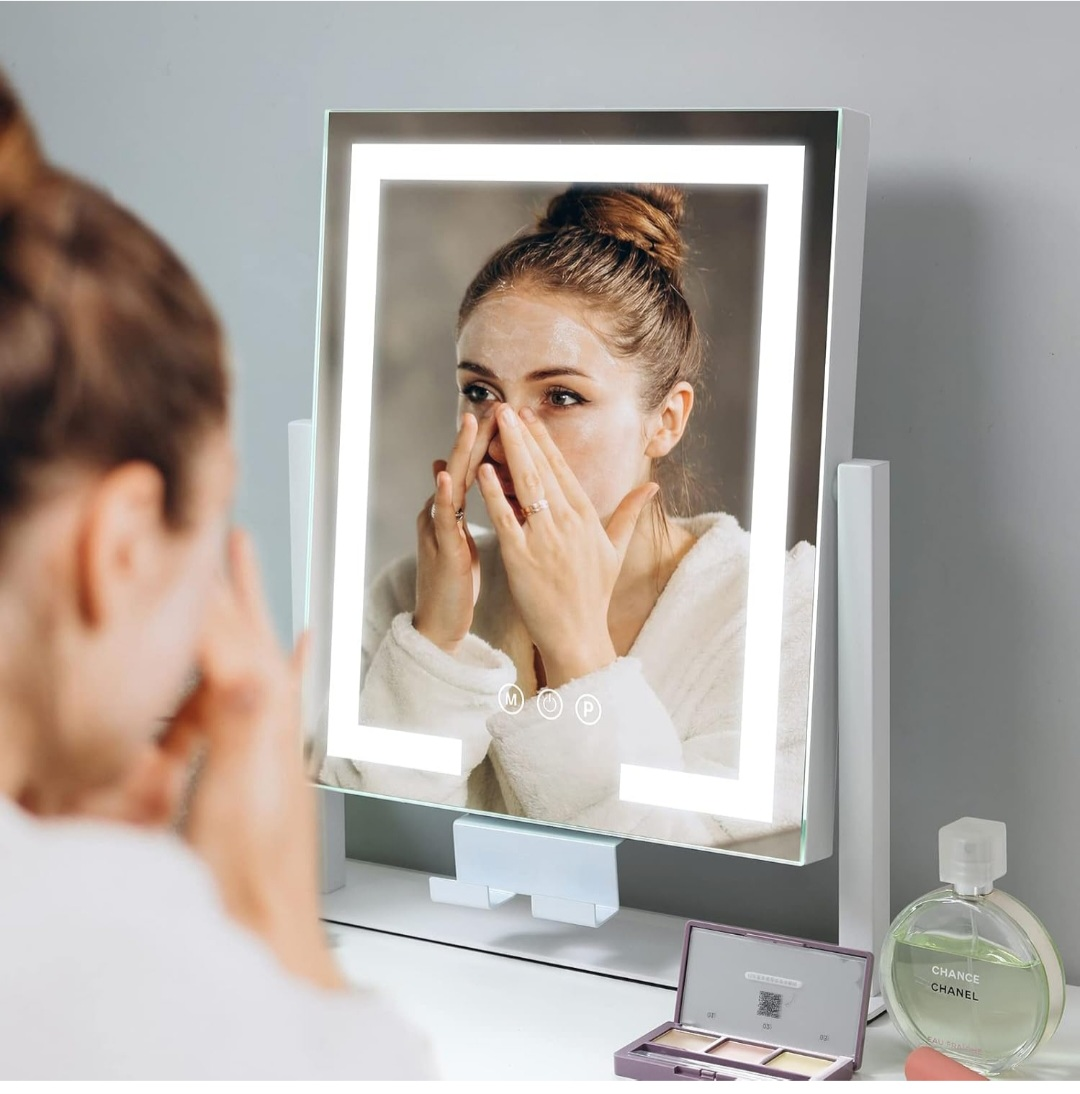 VANITY MAKEUP MIRROR, LED LIGHTS,Dimmable,Phone Holder,Rotatable