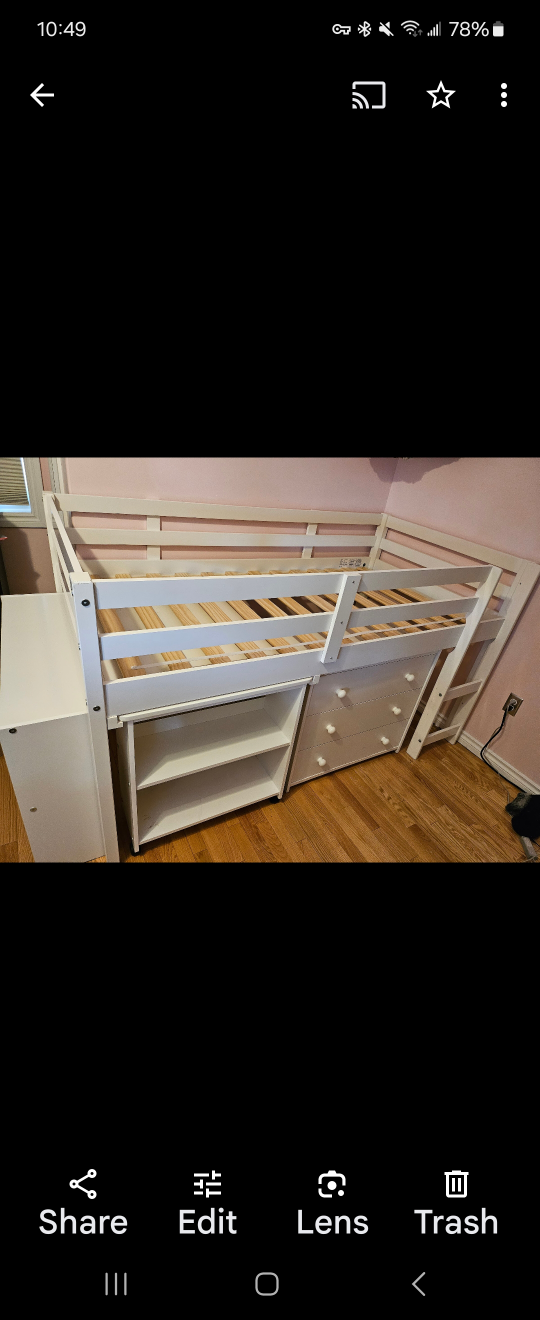 White Twin Loft Bed with Desk and Storage