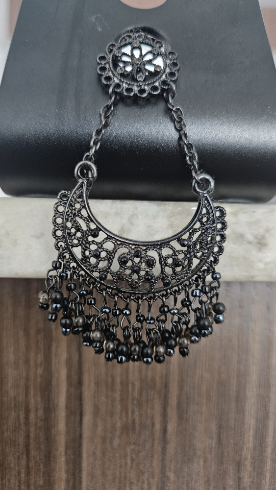Black Beaded Drop Earrings