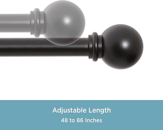 48-86" Adjustable Black Finish Curtain Rod with hinges - photo 4
