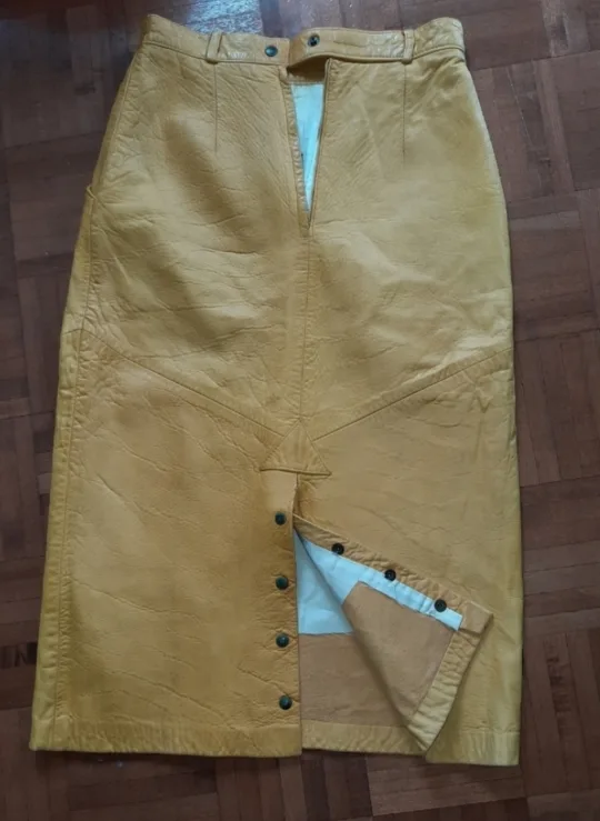 Vintage Mustard Yellow Leather Midi Skirt image indicator(2)