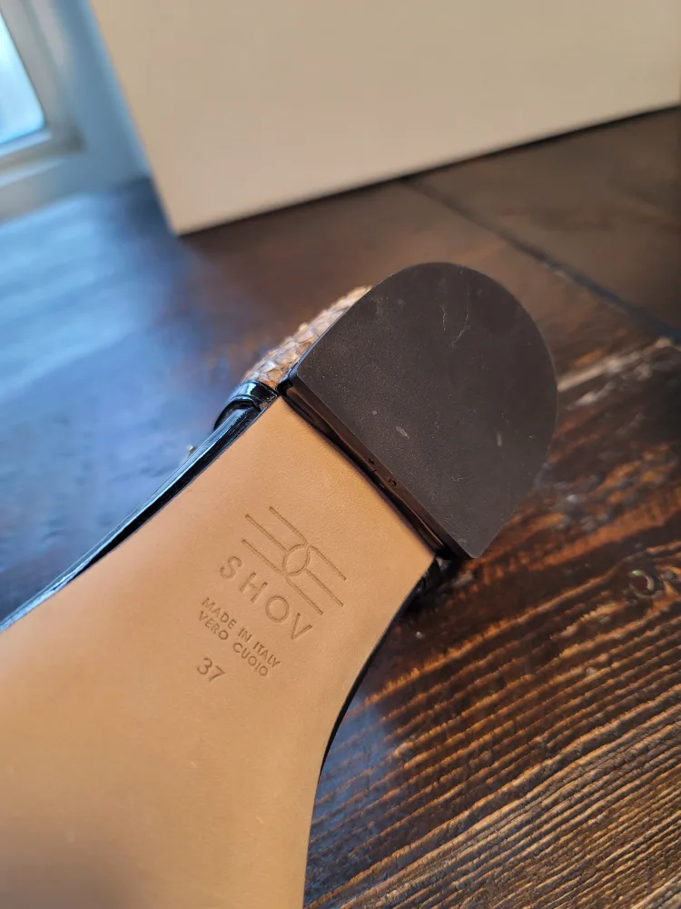 Black and Beige Phyton Leather Sandals, Size 37 image indicator(5)