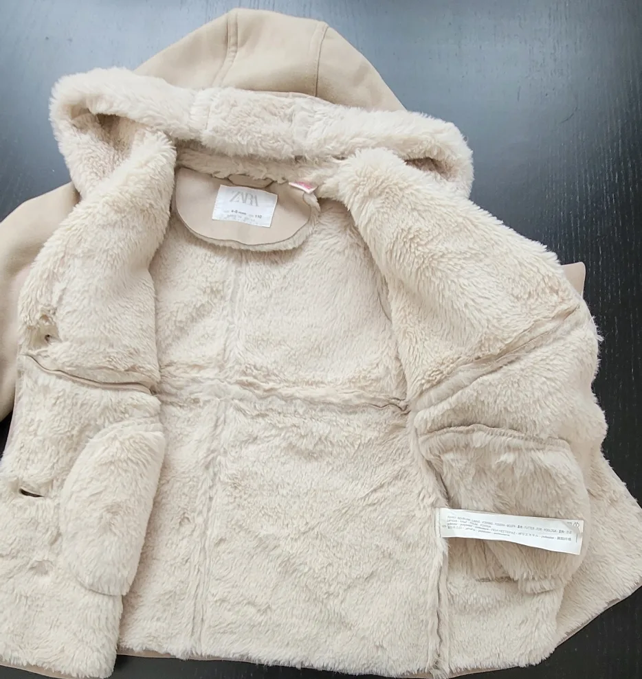 Zara Kids Faux Shearling Hooded Coat - Size 4-5 years - 110 cm image indicator(5)