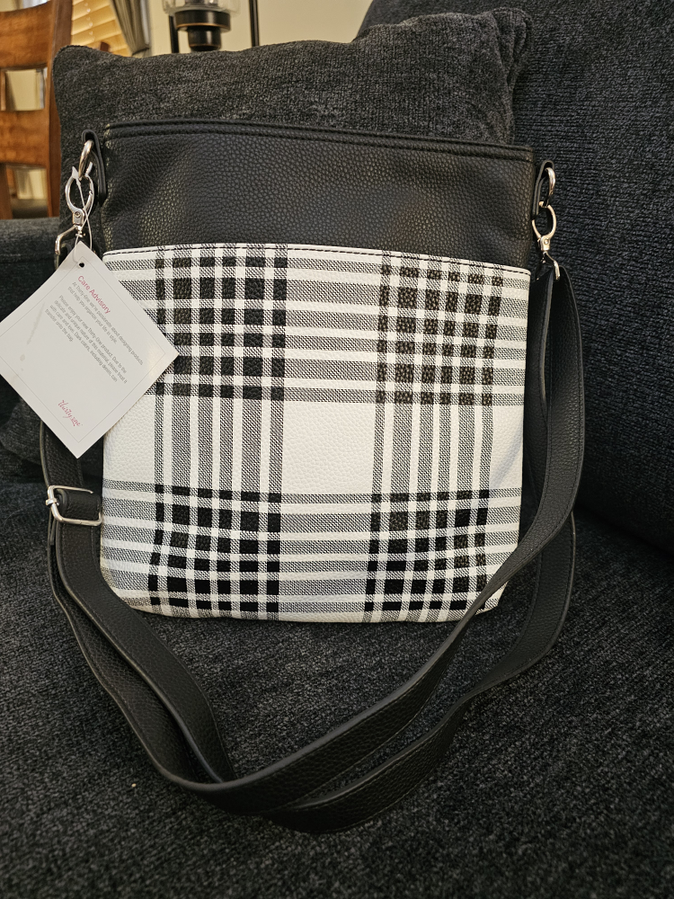 Thirty-One Crossbody Bag - Black and White Plaid