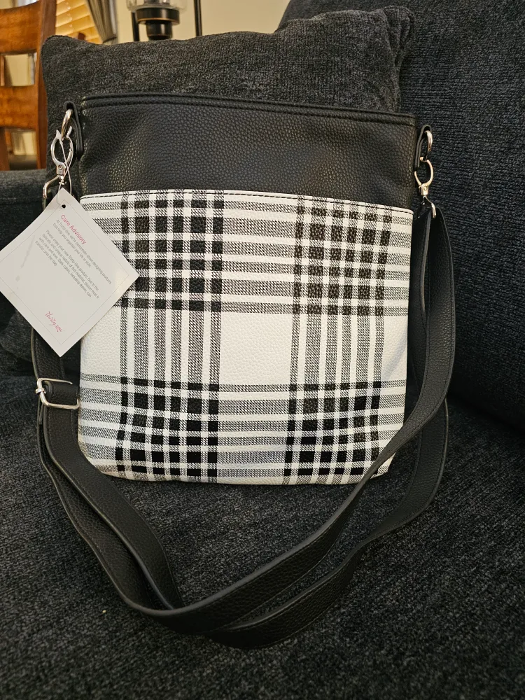Thirty-One Crossbody Bag - Black and White Plaid thumbnail