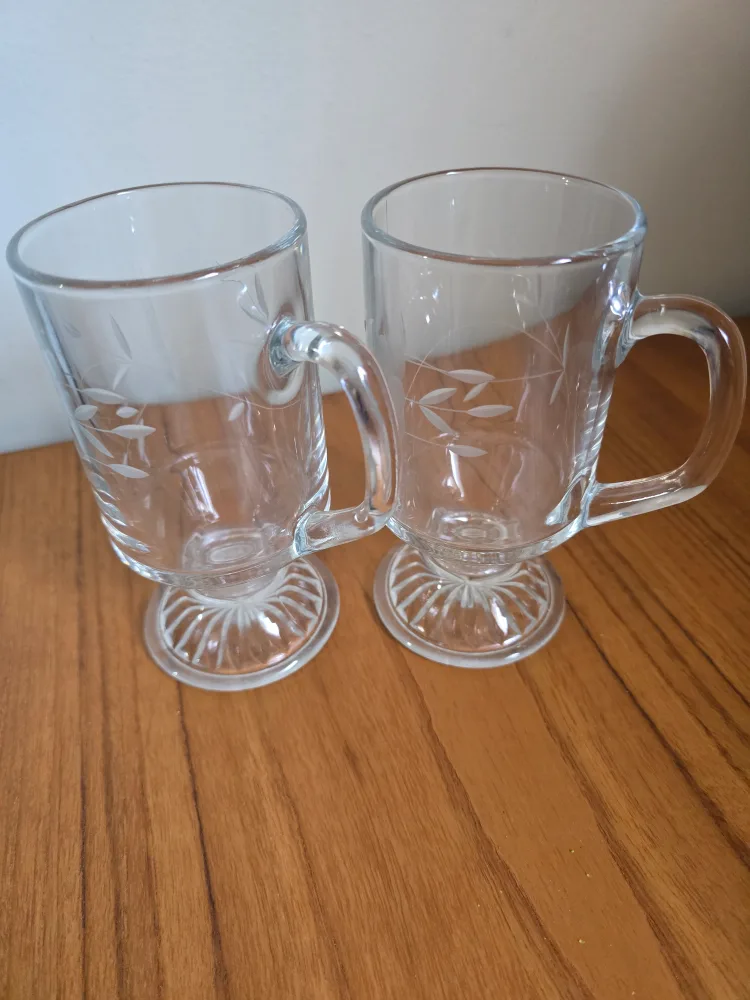 Princess House -Pair of Vintage Etched Glass Coffee Mugs thumbnail
