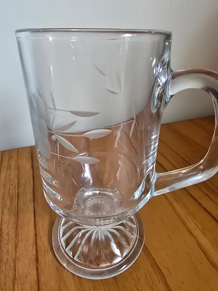 Princess House -Pair of Vintage Etched Glass Coffee Mugs image indicator(2)