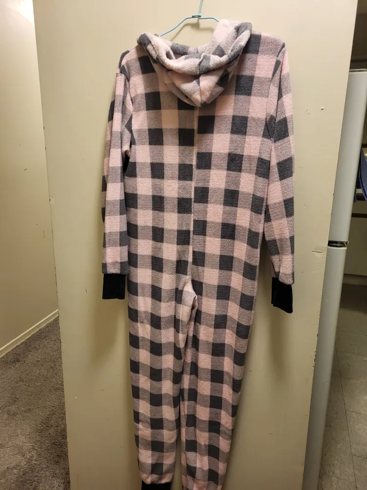 Women's Pink and Grey Flannel Onesie image indicator(2)