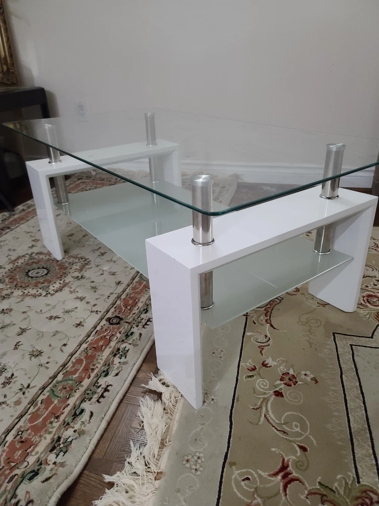 3 Glass-top Coffee Tables with White Frame