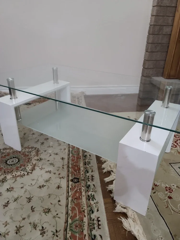 3 Glass-top Coffee Tables with White Frame image indicator(2)