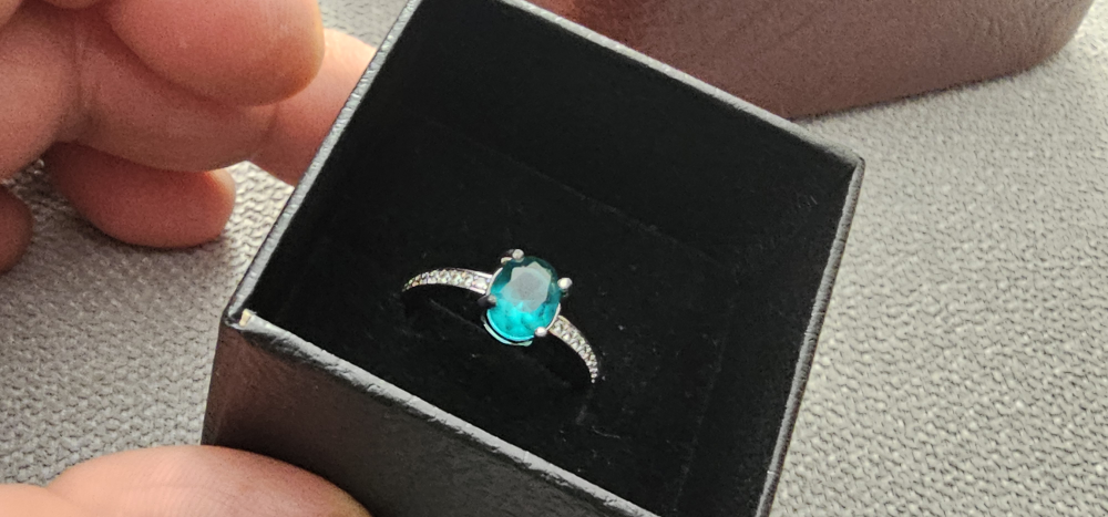 Ring with Teal Oval Gemstone and zirconia accents - photo 4