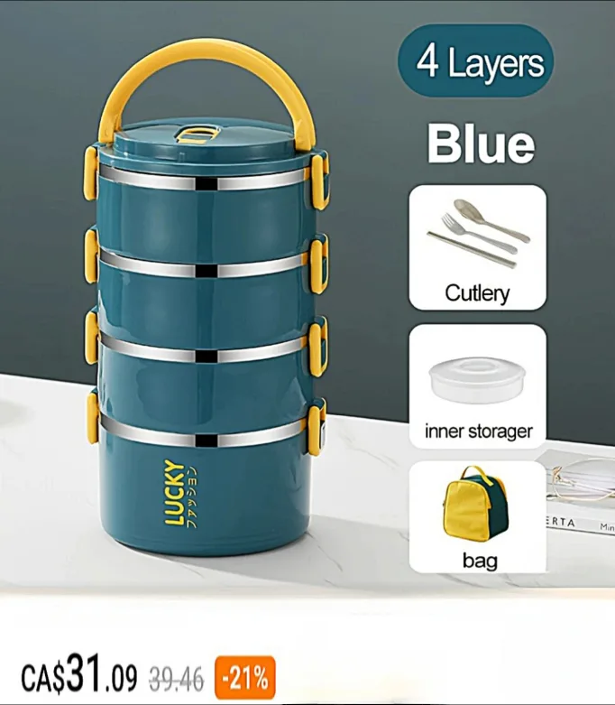 Stainless Steel Lunch Box with Carrying Bag and Cutlery $ 5 image indicator(2)