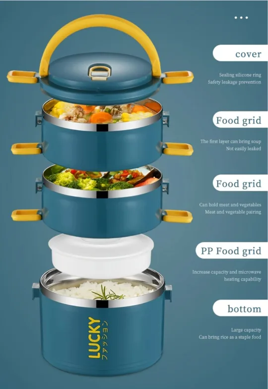 Stainless Steel Lunch Box with Carrying Bag and Cutlery $ 5 image indicator(3)