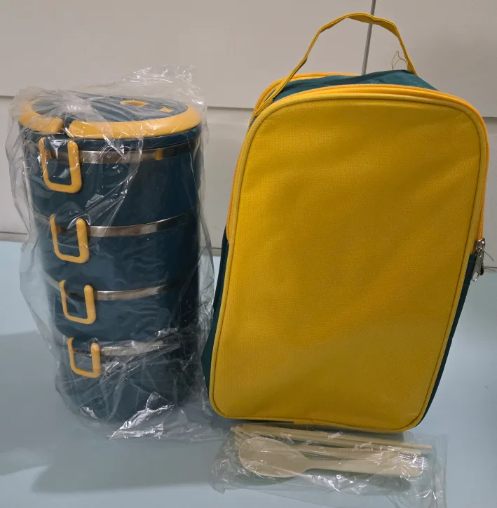 Stainless Steel Lunch Box with Carrying Bag and Cutlery $ 5 image indicator(5)