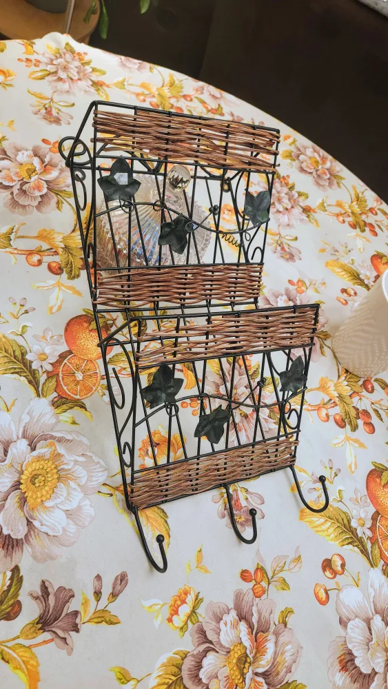 Double-tiered Metal and Wicker Mail Organizer image indicator(2)