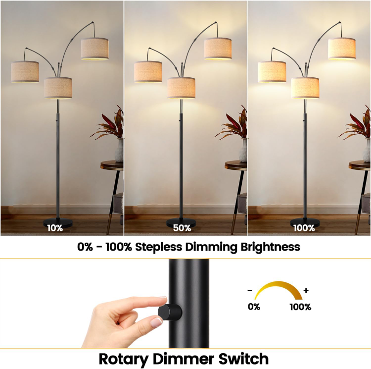 3-Light Dimmable Arc Floor Lamp with LED Bulbs - photo 3