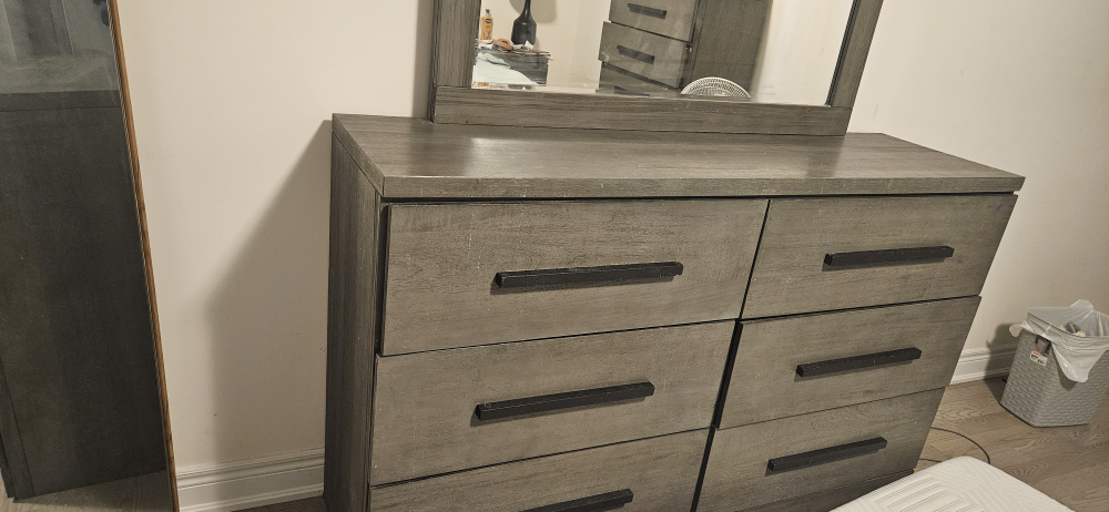 Grey 6-Drawer Dresser with Mirror