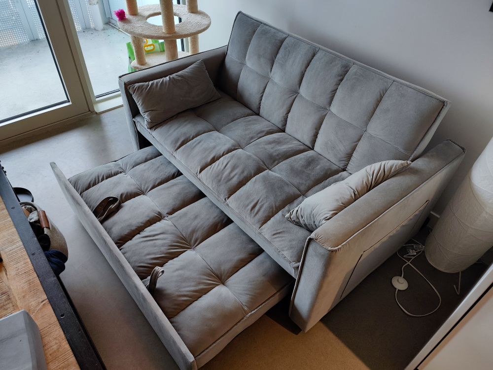 Grey Velvet Futon Sofa Bed (Love seat) - photo 2