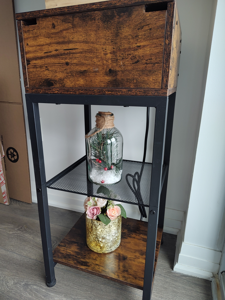 Rustic Wooden stand table with Hidden Power Outlets