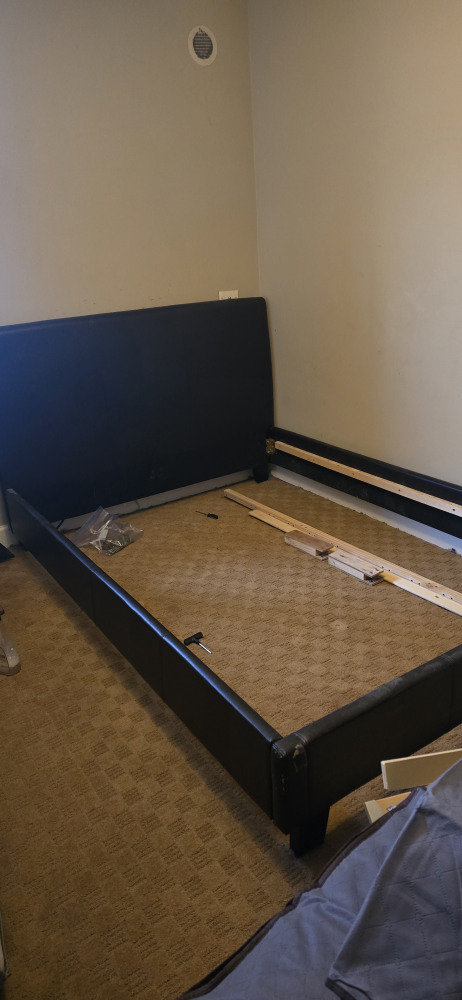Dark Brown Faux Leather Slat Bed Frame - Full/Double size
