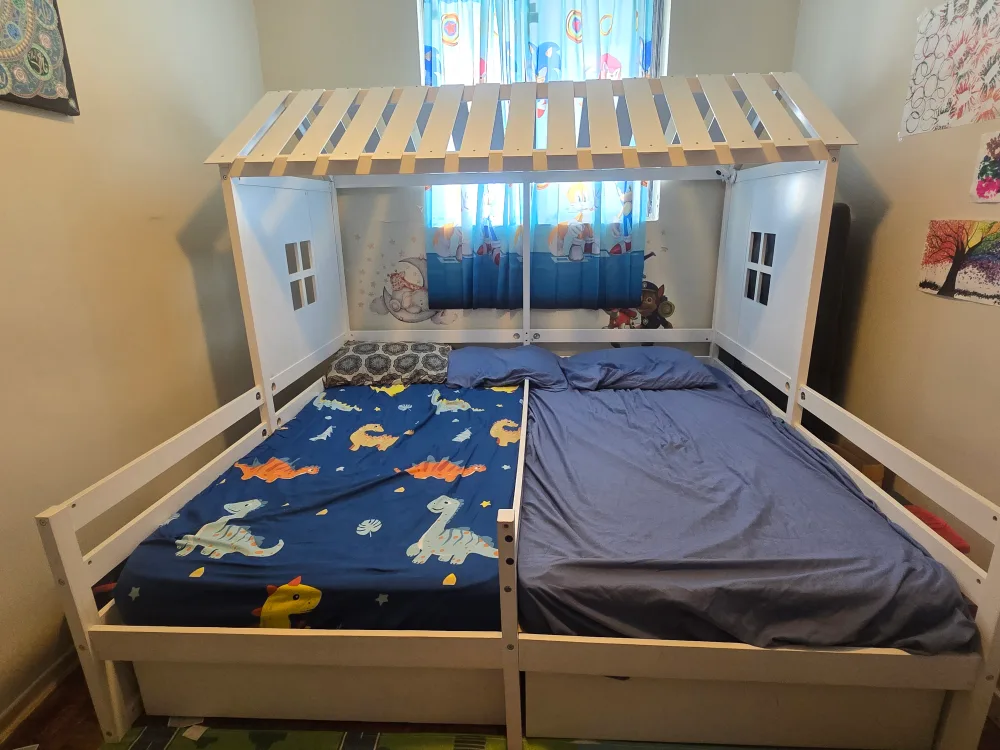 Kids' House-Shaped Twin-over-Twin Bed with Storage Drawers image indicator(3)