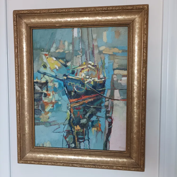 Framed Impressionist-Style Boat Painting image indicator(9)