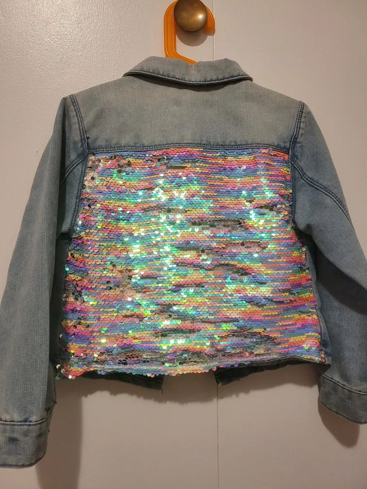 Girls' Size 7 Squeeze Jean Jacket with Rainbow Sequins image indicator(2)