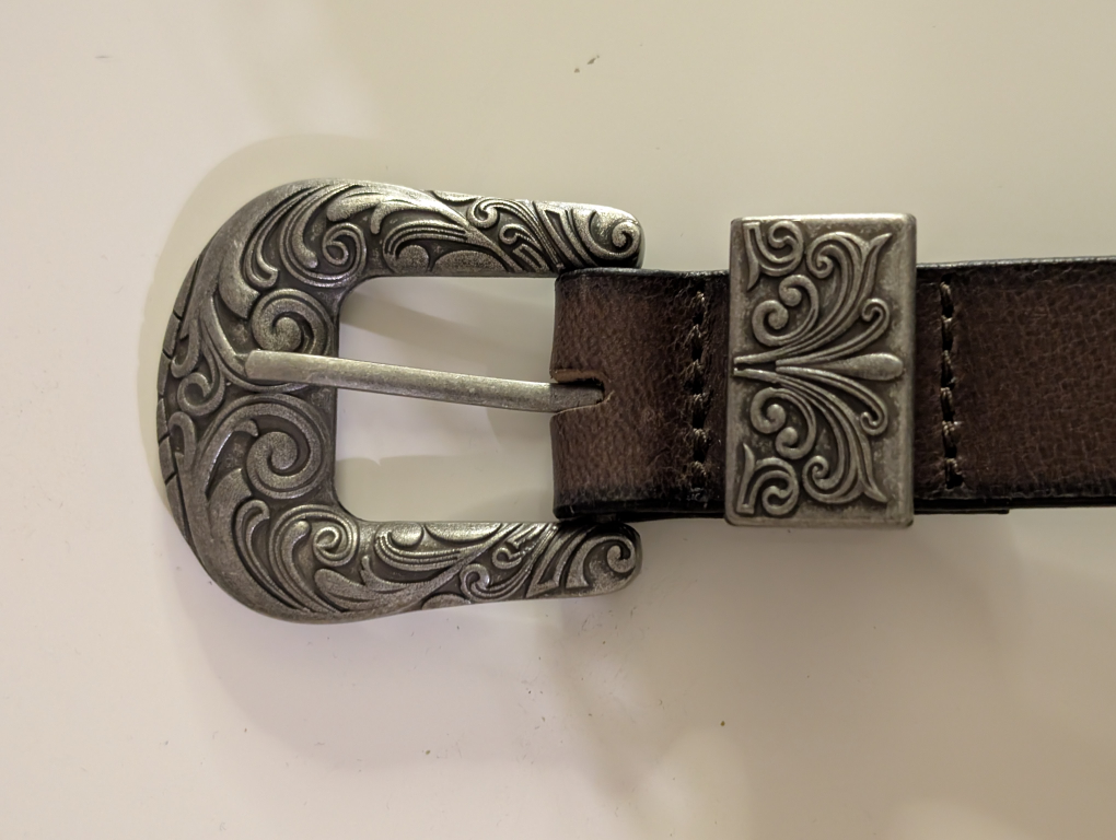 Brown Leather Belt with Ornate Silver Buckle - photo 3