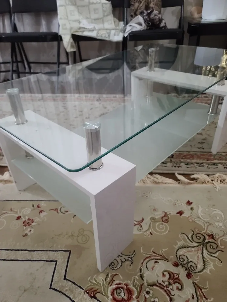 3 Glass-top Coffee Tables with White Frame image indicator(4)