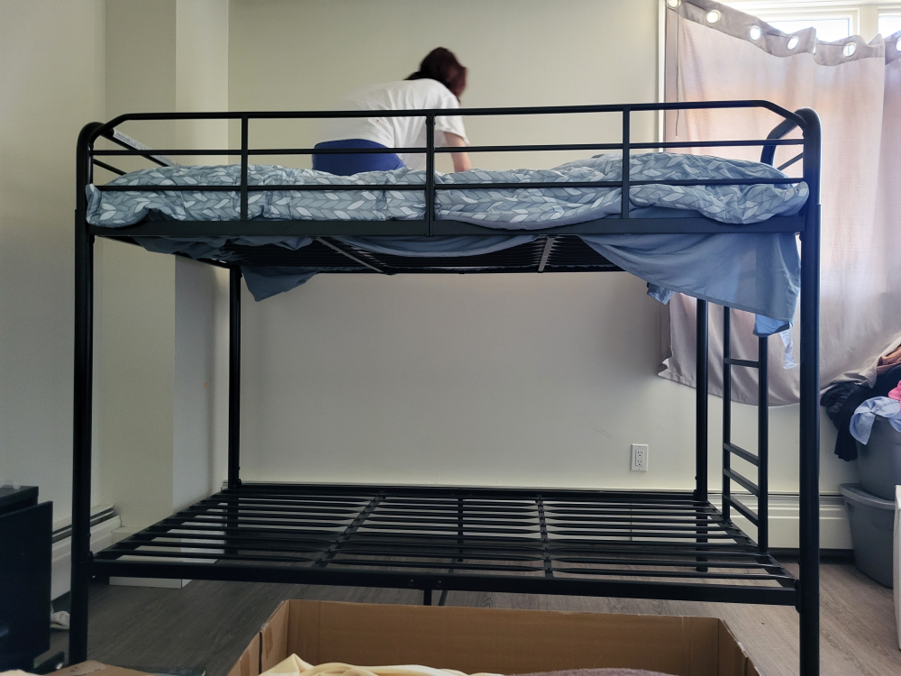 Black Metal Bunk Bed Frame and 2 mattresses