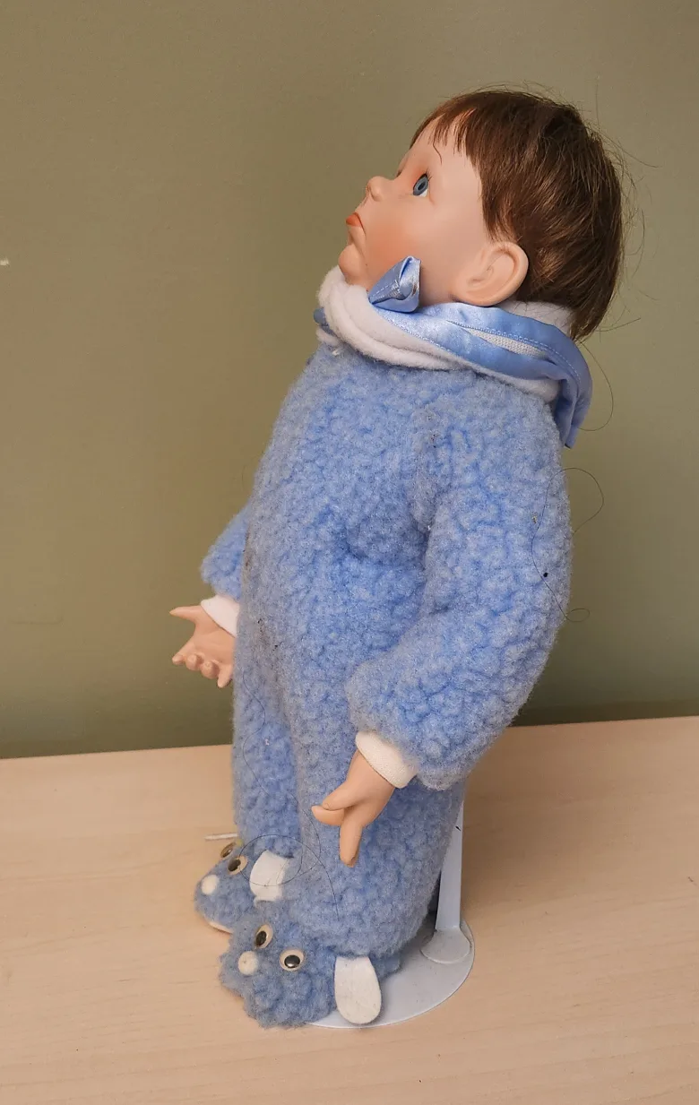 Adorable Porcelain Baby Boy Doll in Blue Sleeper image indicator(3)