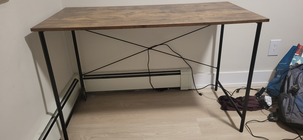 Rustic Brown Writing Desk with Black Metal Legs