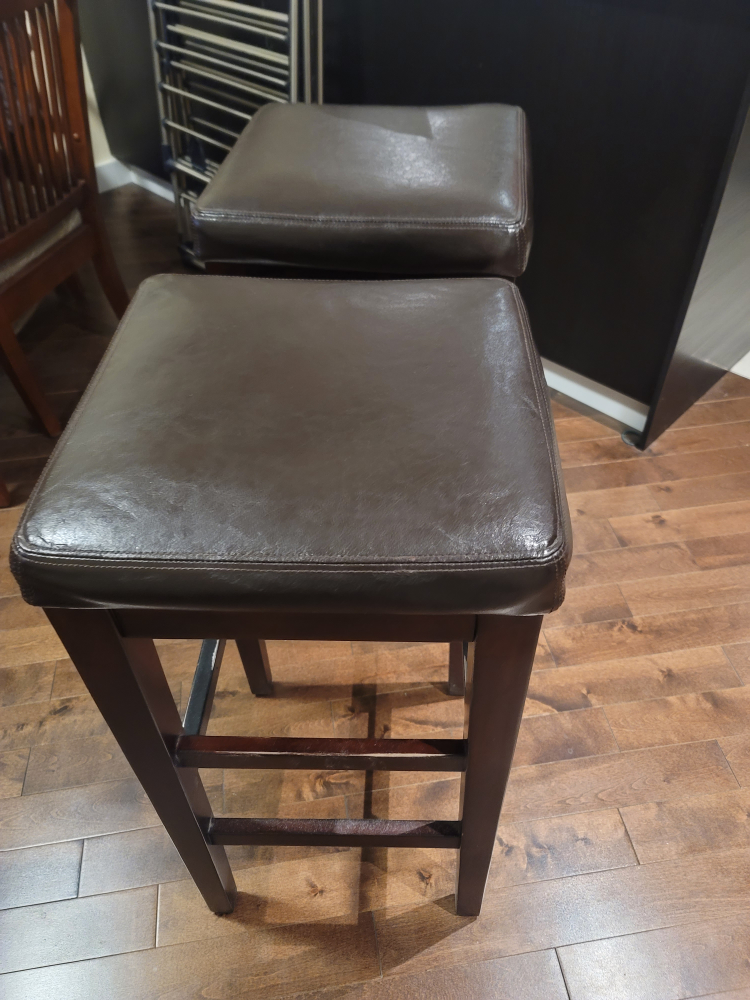 Pair of Brown Leather Bar Stools - photo 2
