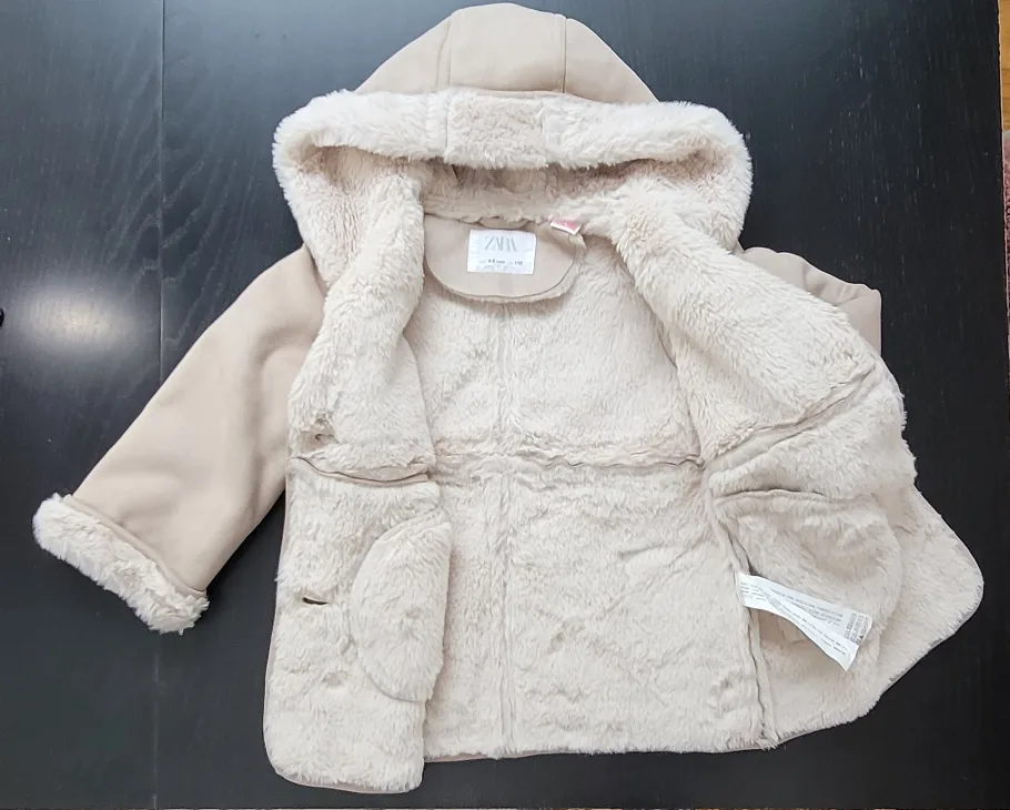 Zara Kids Faux Shearling Hooded Coat - Size 4-5 years - 110 cm image indicator(7)